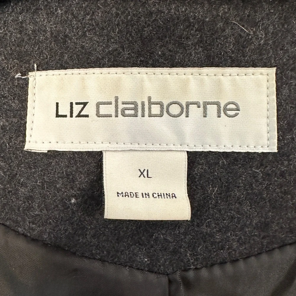 Liz Claiborne Dark Gray Wool Blend Hooded Coat Trench Jacket XL - Picture 7 of 8